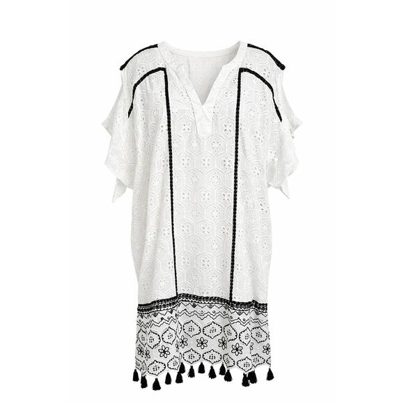 Hemant and Nandita Tops - Hemant & Nandita Anthropologie Aditya Embroidered Tassel Tunic White Medium Boho
